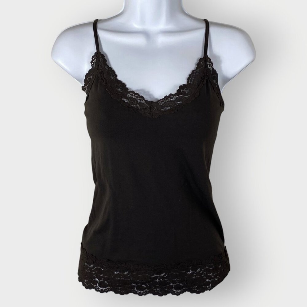 Y2K 90s Womens Lace Cami | S/M | Brown | USA Whimsigoth Bella Swan Elena Gilbert